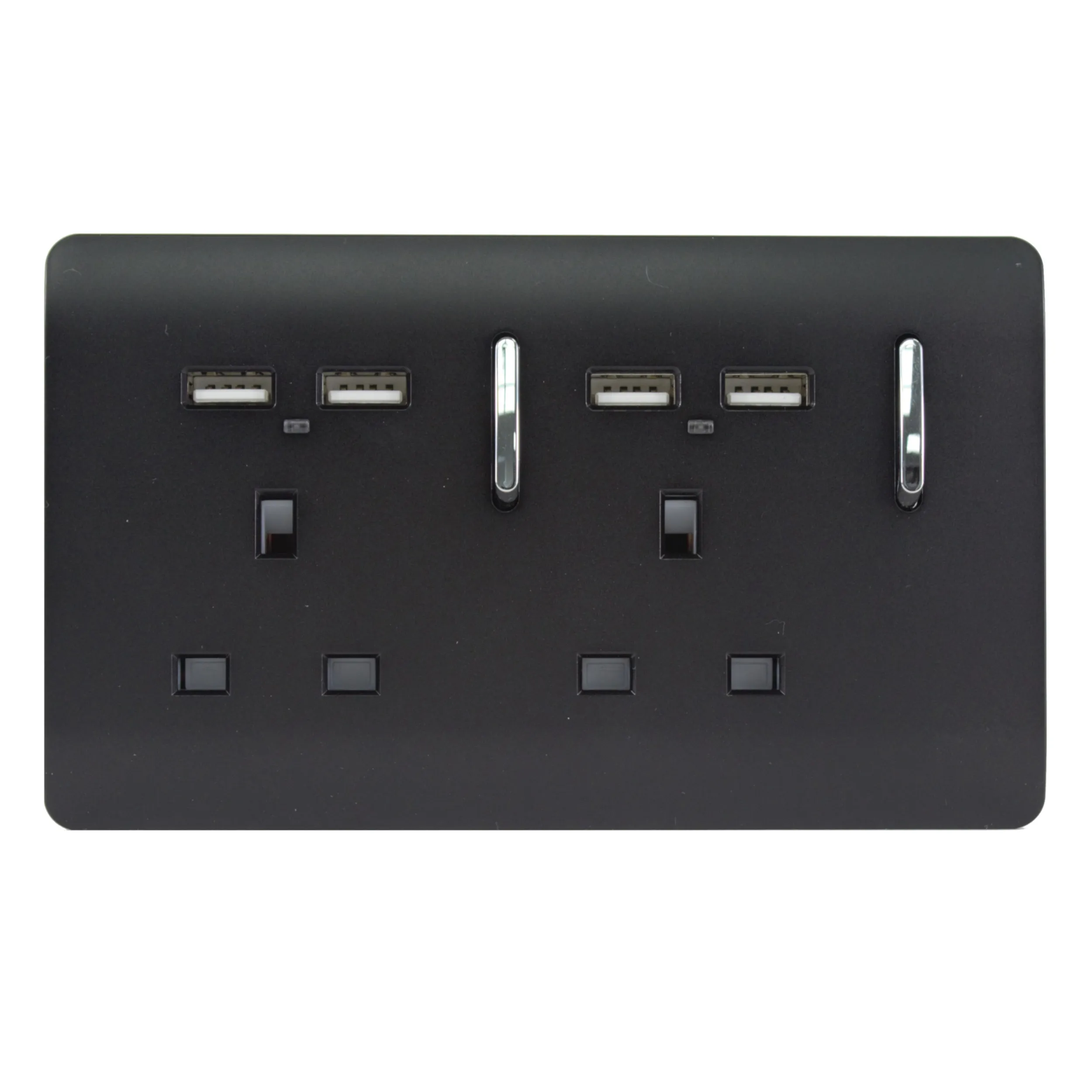 2 Gang 13Amp Switched Double Socket With 4X 2.1Mah USB Matt Black